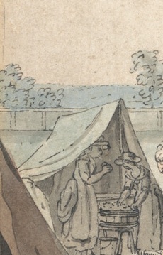 Detail, James Malton, 1761-1803, A Military Encampment in Hyde Park, 1785, Watercolor with pen in black ink, with traces of graphite on moderately thick, moderately textured, beige, laid paper, Yale Center for British Art, Paul Mellon Collection
