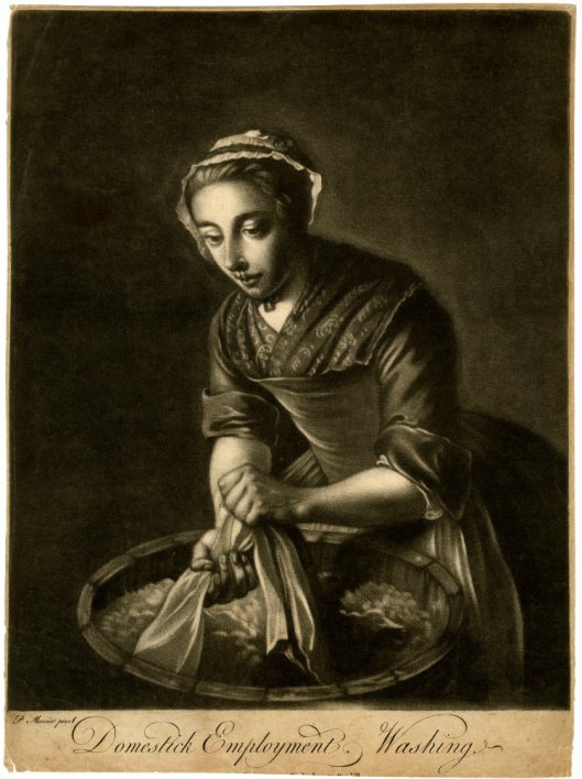 Domestick employment, washing. Mezzotint by Richard Houston after Phillipe Mercier, 1736-1775. British Museum 1876,0708.23