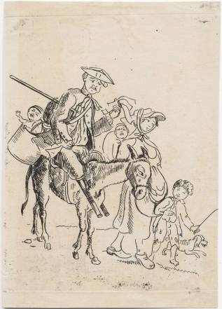 Crippled soldier with family. Etching, London (?) ca. 1760. Lewis Walpole Library, 760.00.00.16