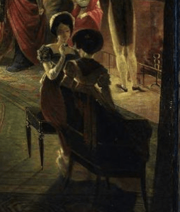 Detail, The Tea Party, oil on canvas by Henry Sargent, 1824. MFA Boston, 19.12