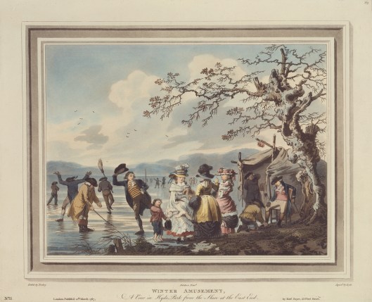 Winter Amusement: A View in Hyde Park from the Sluice at the East End.Aquatint, printed in color and colored by hand, 1787.Print made by James Tookey. YCBA  B1985.36.609