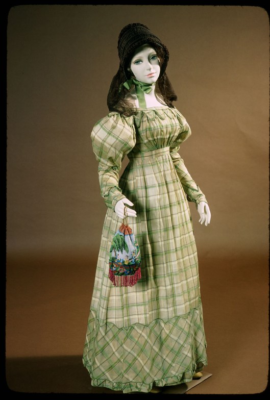 Woman's Green, Tan, Yellow and Blue Striped/Plaid Gown. OSV, 26.33.63