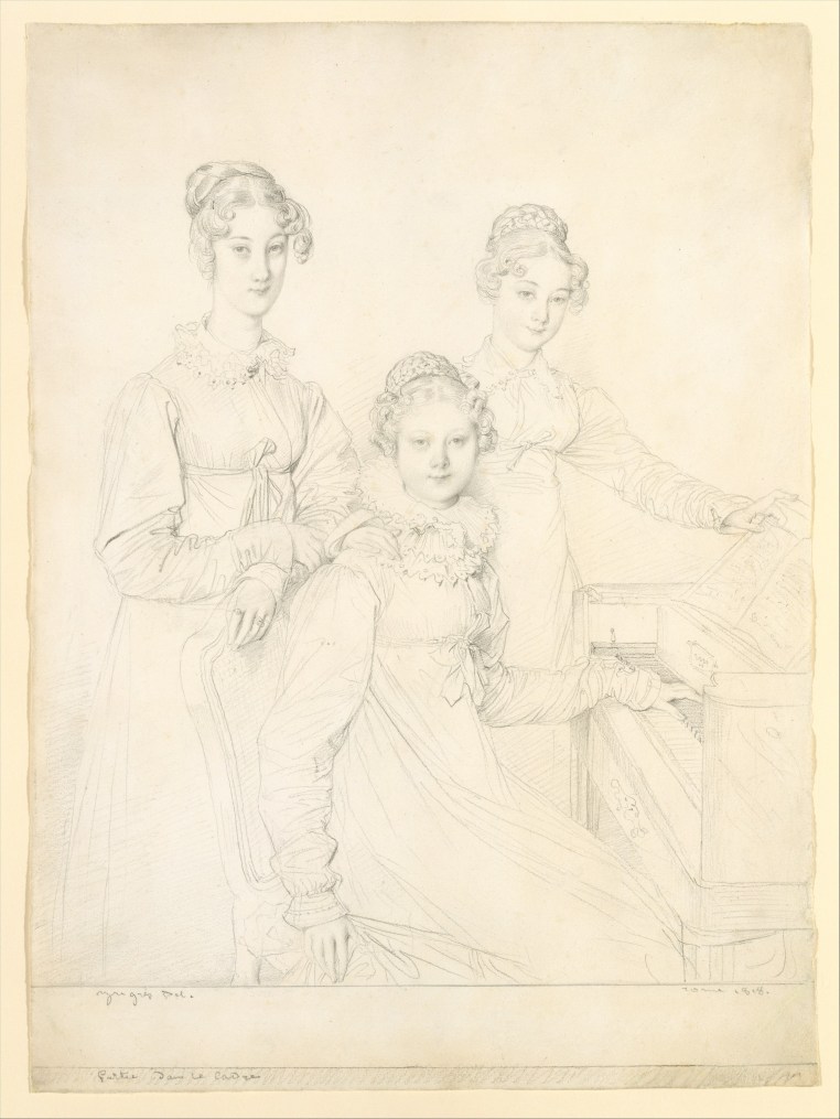 The Kaunitz Sisters (Leopoldine, Caroline, and Ferdinandine), graphite on laid paper by Jean Auguste Dominique Ingres, 1818. Metropolitan Museum of Art, 1998.21