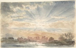 Landscape with Rising Sun, December 1, 1828, 8:30 a.m. Artist: Joseph Michael Gandy (British, London 1771–1843 London) Date: 1828 Medium: Watercolor over graphite on white wove paper Dimensions: sheet: 4 3/16 x 6 3/4 in. (10.6 x 17.1 cm) Classification: Drawings Credit Line: Harry G. Sperling Fund, 2005 Accession Number: 2006.46