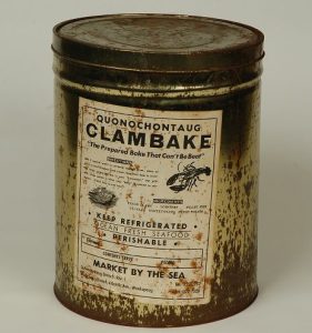 Quonochontaug Clam Bake Can ca. 1970. RIHS Museum Collection.