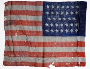 U.S. Flag, regimental. 14th Regiment Rhode Island Heavy Artillery. Belonged to Joseph Carey Whiting, Jr., 1st Lt., Co. B 14th R.I. Heavy Artillery. RIHS 1962.24.1