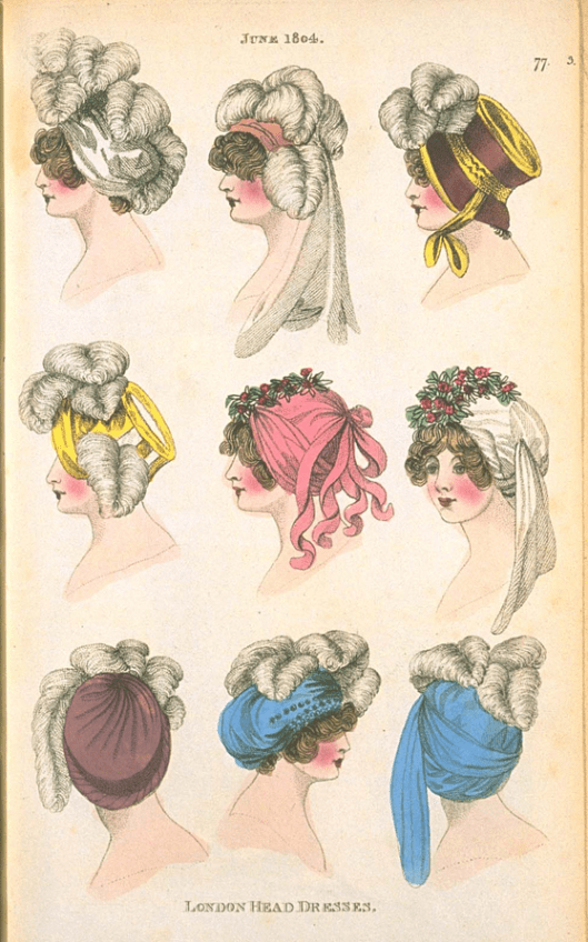 ladies heads with various wraps and feathers